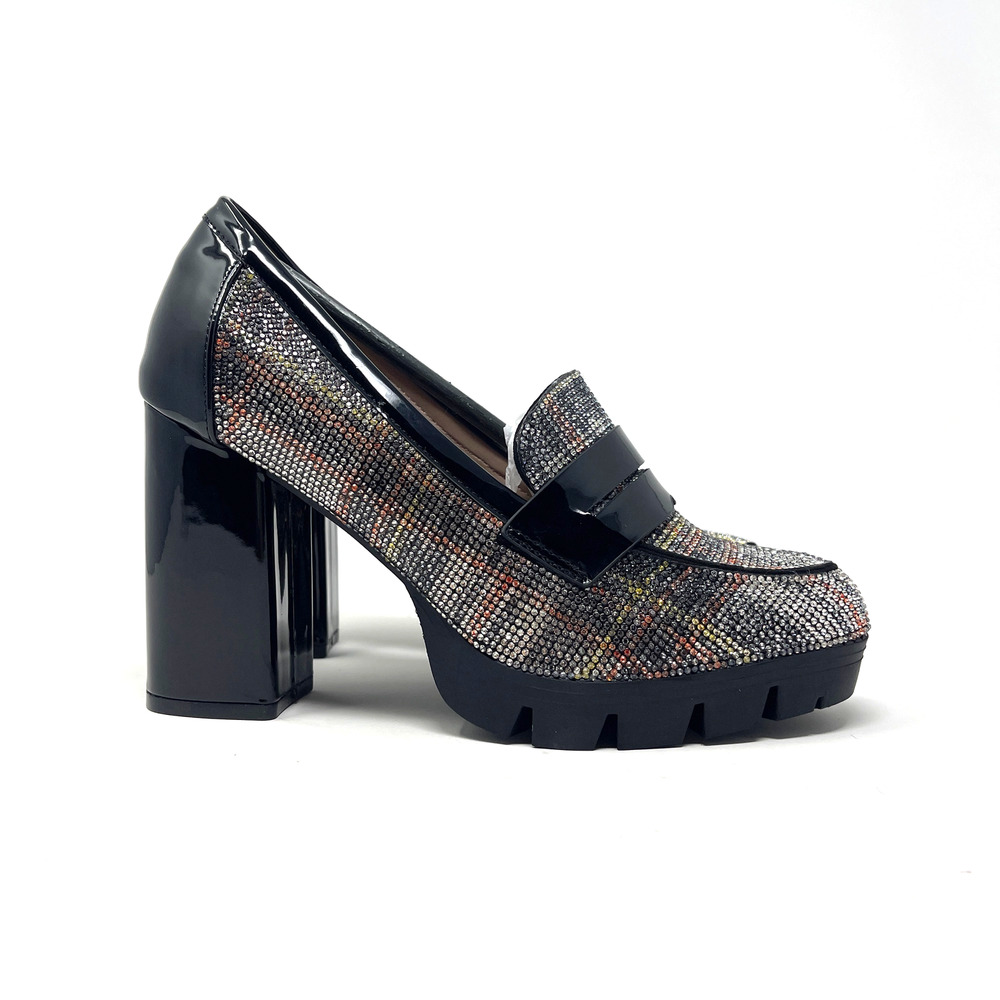 Betsey Johnson Black Patent and Multicolor Rhinestone Platform Loafers